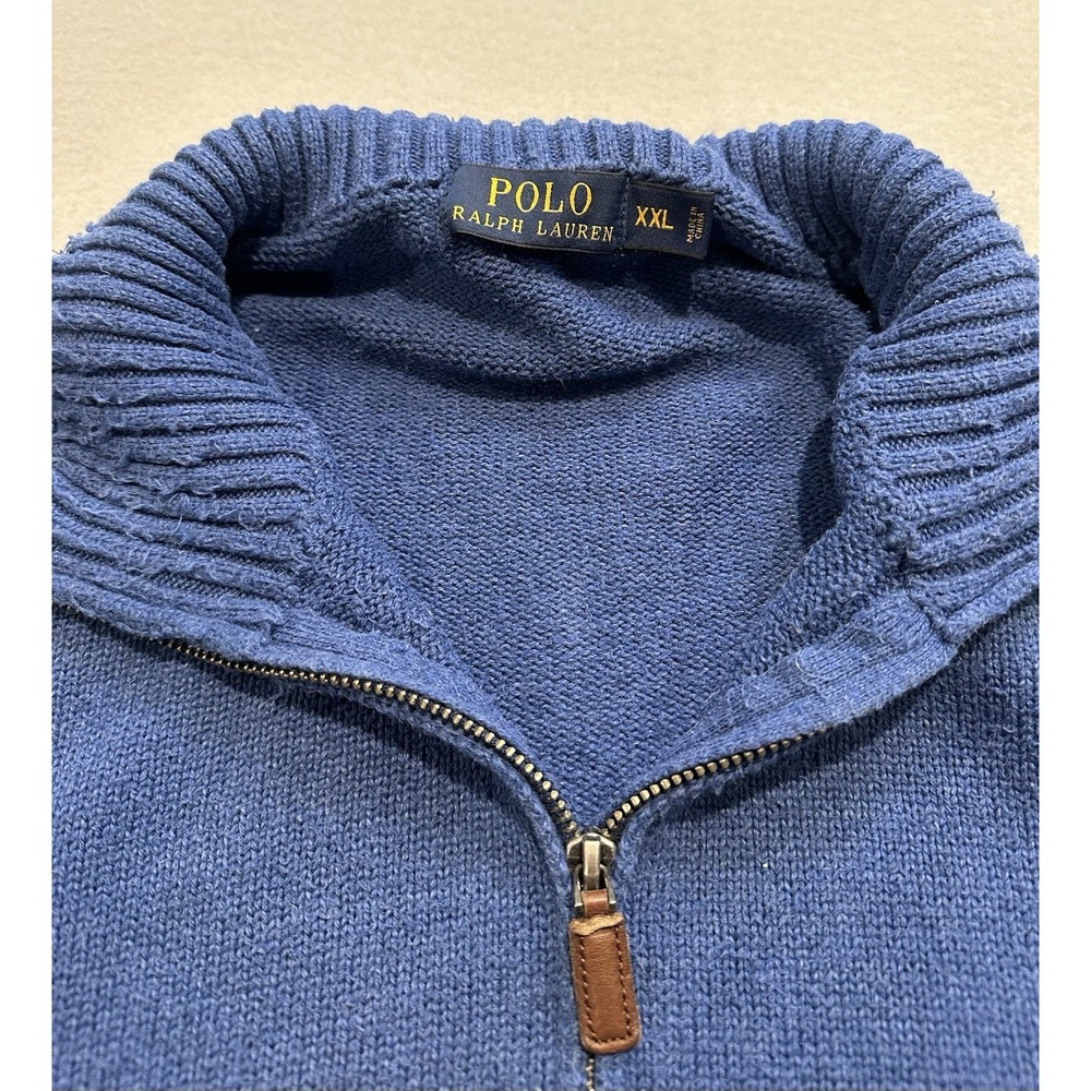 Polo Ralph Lauren Mens XXL Blue 1/4 Zip Sweater Cotton Pony Logo Pullover - Picture 5 of 13
